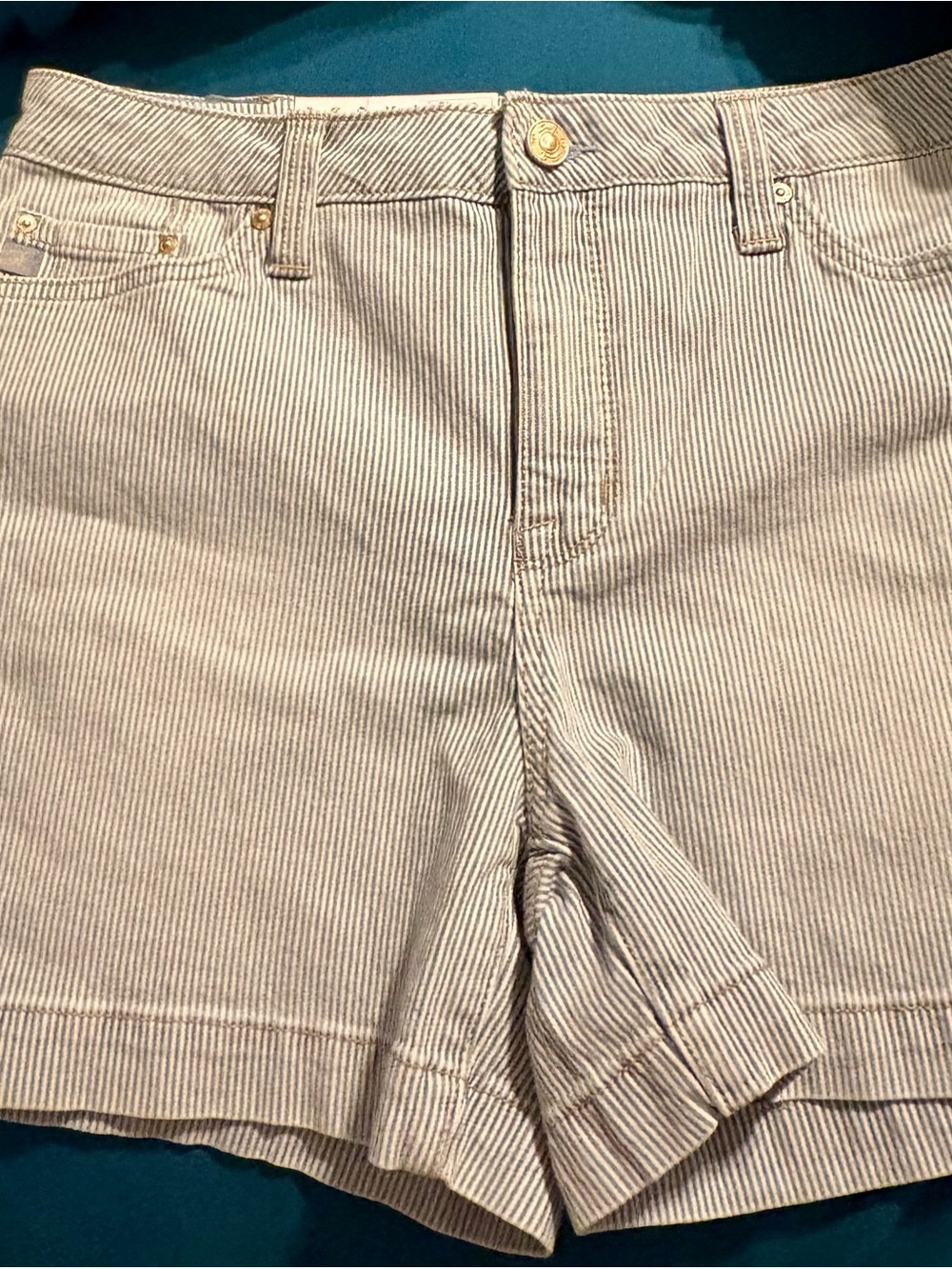 Seven7 Light Blue & White Striped High-Waist Shorts